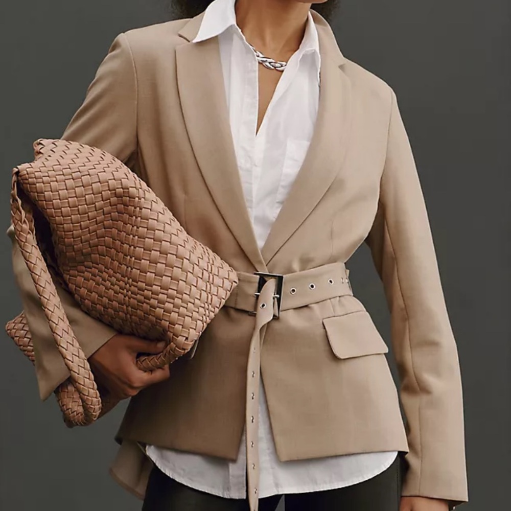 Anthropologie Taupe Belted Blazer